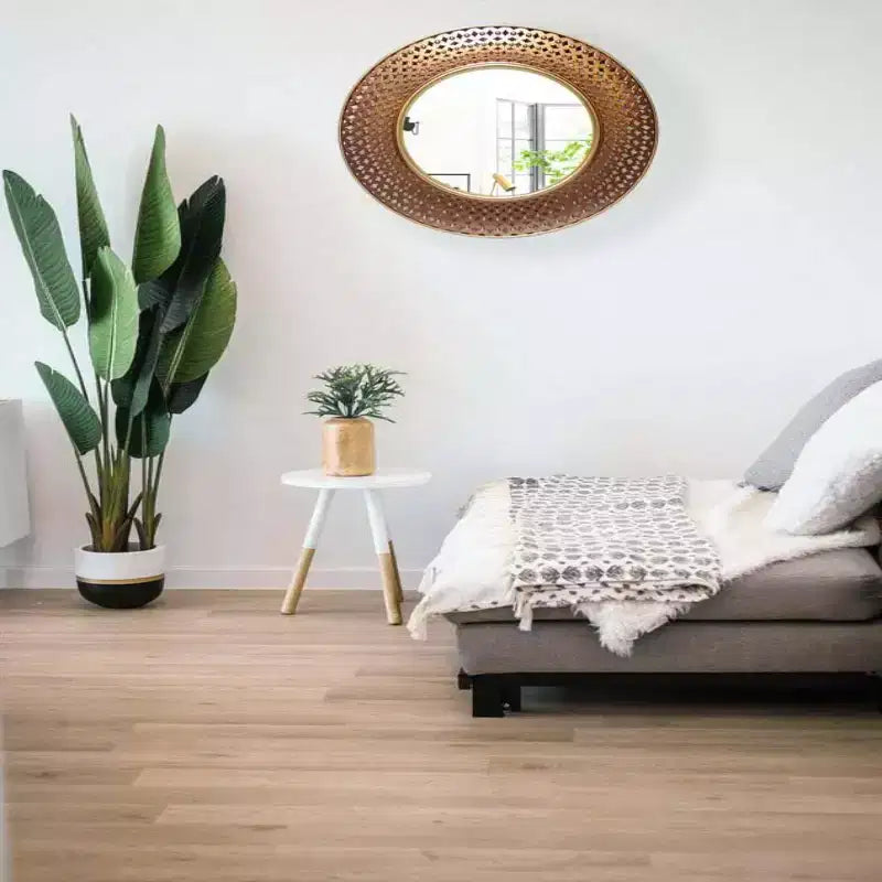 Espejo de pared Bolly de 15,75" - Redondo moderno, no requiere montaje, marco de plástico moldeado