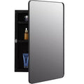 Basicwise Plastic Medicine Cabinet with Beveled Mirror Door, Round Metal Frame, Surface or Recessed Mount, Wall Vanity Cabinet W/ 2 Adjustable Shelves