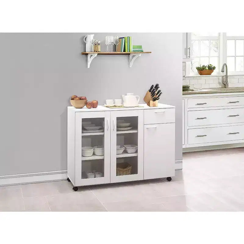Kings Brand Furniture Prescott Buffet Server Sideboard Kitchen Storage Cabinet with Adjustable Shelves & Drawer, White
