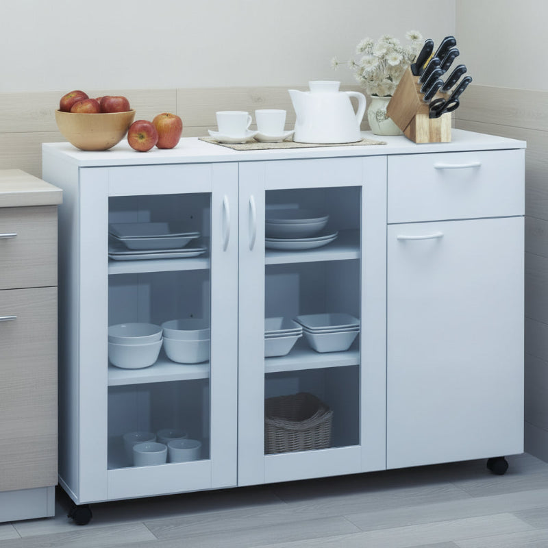 Aparador servidor Prescott, mueble de cocina con estantes ajustables y cajón, blanco