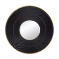 31.5 Inch Round Wooden Wall Mirror with Gold Iron Frame