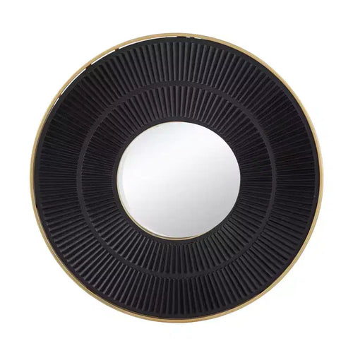 31.5 Inch Round Wooden Wall Mirror with Gold Iron Frame
