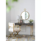 22 x 28 Inch Round Wall Mirror with Gold Iron Frame