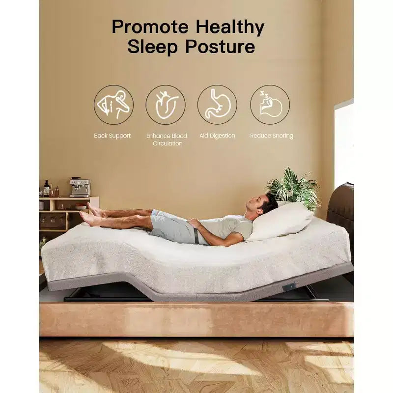 Base de cama ajustable tamaño Queen, modo de holgura y gravedad cero, cama eléctrica con inclinación de cabeza y pies, 4 puertos USB y control remoto inalámbrico