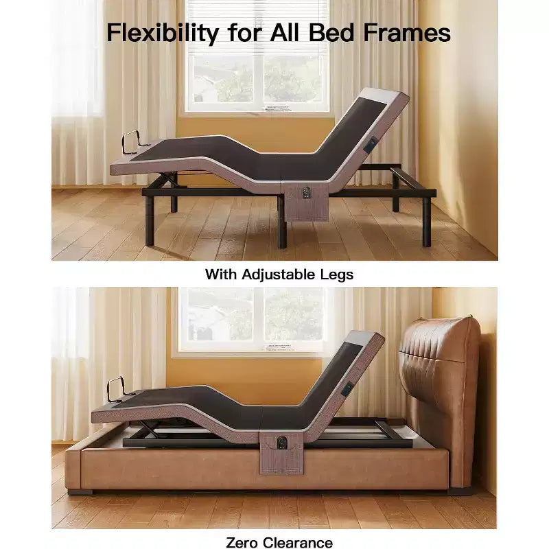 Base de cama ajustable tamaño Queen, modo de holgura y gravedad cero, cama eléctrica con inclinación de cabeza y pies, 4 puertos USB y control remoto inalámbrico