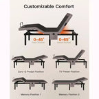 Base de cama ajustable tamaño Queen, modo de holgura y gravedad cero, cama eléctrica con inclinación de cabeza y pies, 4 puertos USB y control remoto inalámbrico
