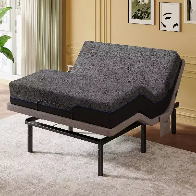 Base de cama ajustable tamaño Queen, modo de holgura y gravedad cero, cama eléctrica con inclinación de cabeza y pies, 4 puertos USB y control remoto inalámbrico