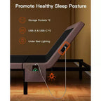 Base de cama ajustable tamaño Queen, modo de holgura y gravedad cero, cama eléctrica con inclinación de cabeza y pies, 4 puertos USB y control remoto inalámbrico