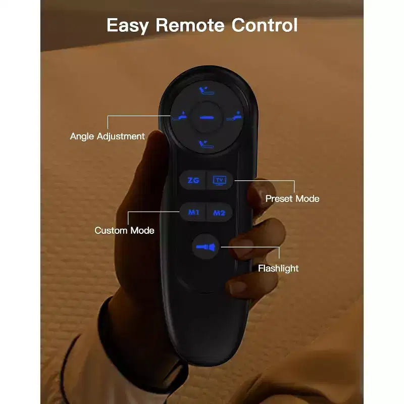 Base de cama ajustable tamaño Queen, modo de holgura y gravedad cero, cama eléctrica con inclinación de cabeza y pies, 4 puertos USB y control remoto inalámbrico