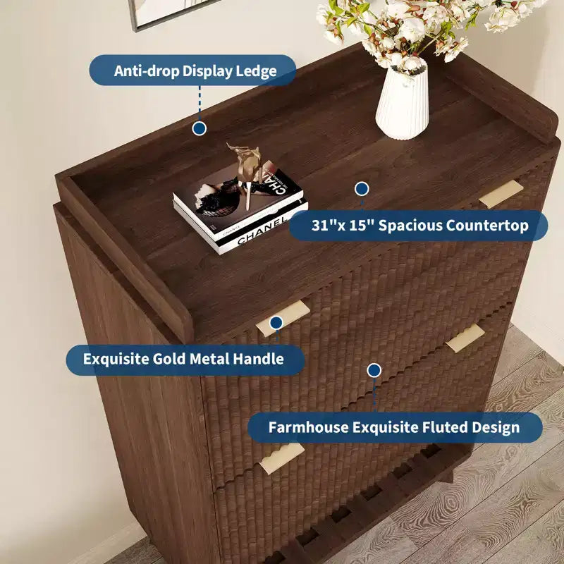 Zapatero estriado para recibidor, organizador de zapatos moderno y estrecho, estante inferior abierto, 2 cajones abatibles, estantes ajustables