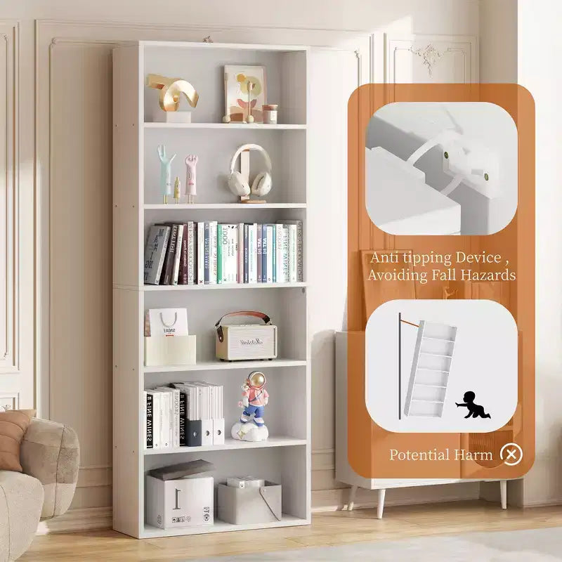 Estantería abierta de 6 niveles y estantes para libros, estantes de exhibición de pie de 180 cm de alto para oficina en casa, sala de estar