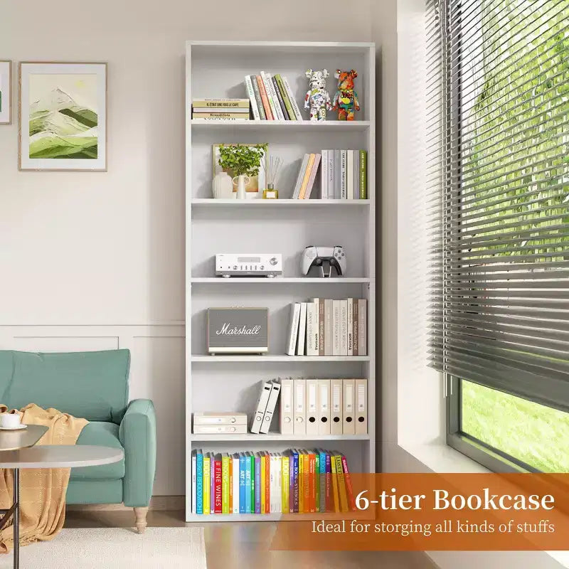 Estantería abierta de 6 niveles y estantes para libros, estantes de exhibición de pie de 180 cm de alto para oficina en casa, sala de estar