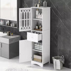 Armario alto de madera moderno Leona, independiente, para baño, con cajón, puerta de acrílico y estante ajustable