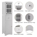 Armario alto de madera moderno Leona, independiente, para baño, con cajón, puerta de acrílico y estante ajustable