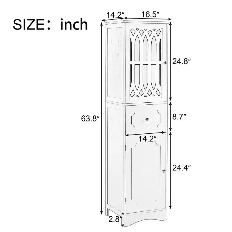 Armario alto de madera moderno Leona, independiente, para baño, con cajón, puerta de acrílico y estante ajustable
