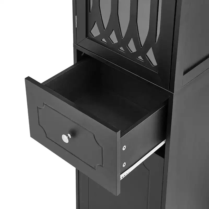 Armario alto de madera moderno Leona, independiente, para baño, con cajón, puerta de acrílico y estante ajustable