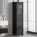 GDFStudio Leona Modern Wood Tall Freestanding Bathroom Storage Cabinet with Drawer, Acrylic Door and Adjustable Shelf