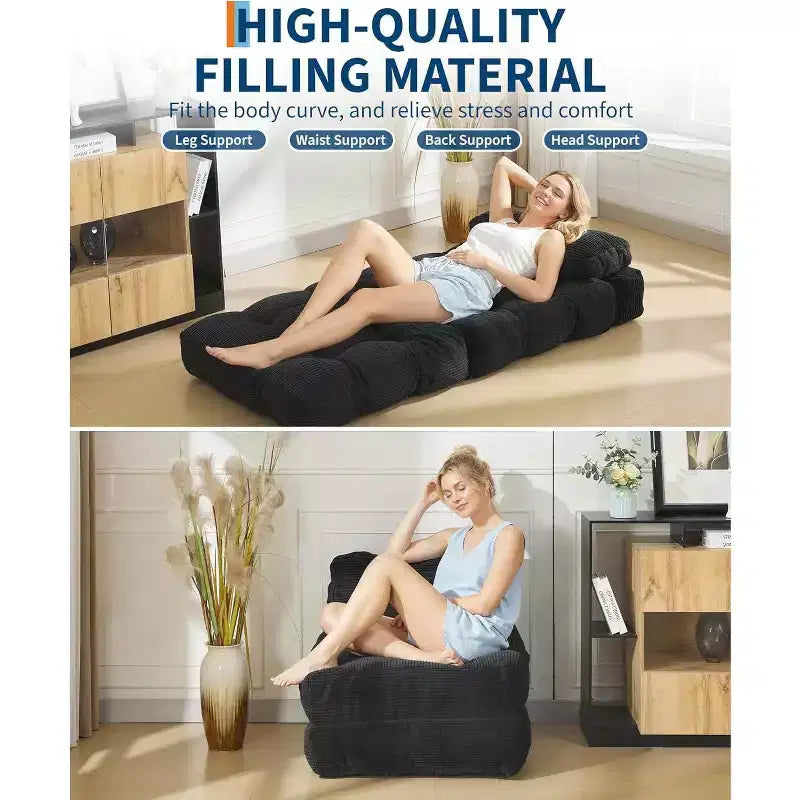 Sofá cama plegable, silla convertible con almohada, bolsillo lateral y respaldo C, tumbona portátil, colchón plegable