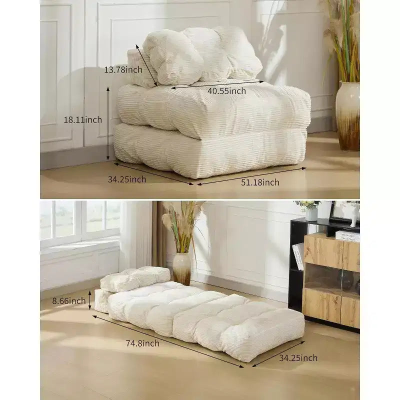 Sofá cama plegable, silla convertible con almohada, bolsillo lateral y respaldo C, tumbona portátil, colchón plegable