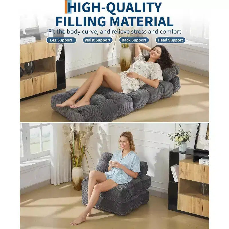 Sofá cama plegable, silla convertible con almohada, bolsillo lateral y respaldo C, tumbona portátil, colchón plegable