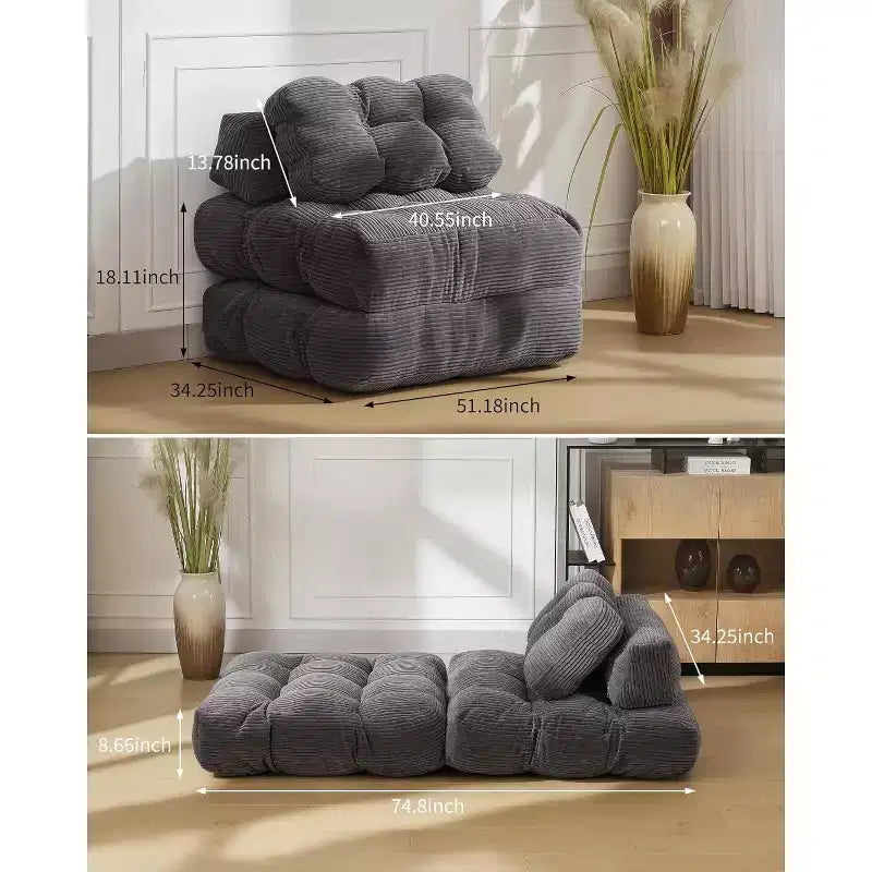 Sofá cama plegable, silla convertible con almohada, bolsillo lateral y respaldo C, tumbona portátil, colchón plegable