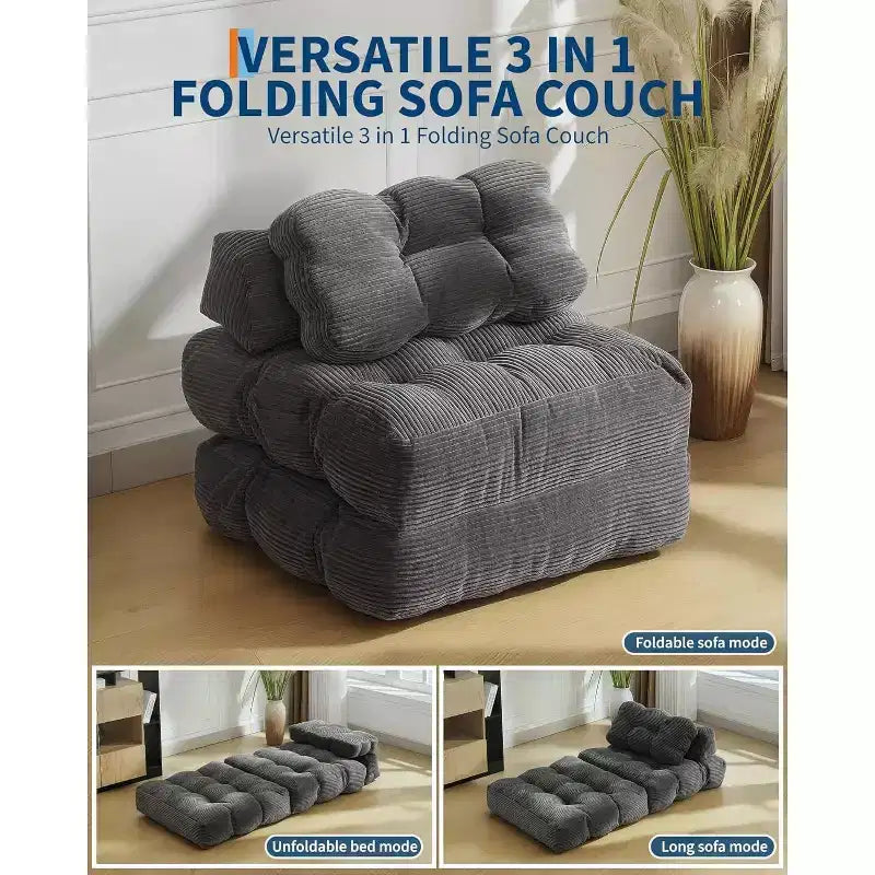 Sofá cama plegable, silla convertible con almohada, bolsillo lateral y respaldo C, tumbona portátil, colchón plegable