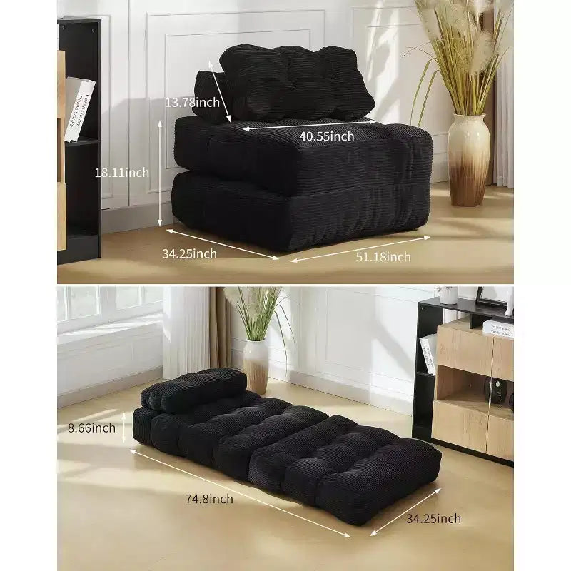 Sofá cama plegable, silla convertible con almohada, bolsillo lateral y respaldo C, tumbona portátil, colchón plegable