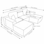 Sofá seccional, diván en forma de U, asiento profundo, bolsillos laterales, tela de felpa, sin montaje, negro, orientación derecha