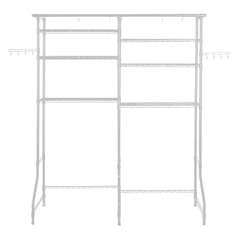 Estantería ajustable de 6 niveles para encima de lavadora y secadora, con barra para colgar y ganchos, organizador de espacio para lavandería en blanco