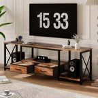 Modern TV Stand with 2 Fabric Drawers, Wooden Entertainment Center for TVs up to 75, Media Console Table with Open Shelves for Living Room Bedroom