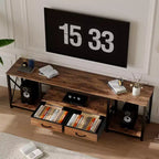 Mueble de TV moderno con 2 cajones de tela, centro de entretenimiento de madera para televisores de hasta 75 pulgadas, mesa consola multimedia con estantes abiertos para sala de estar o dormitorio