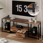 Mueble de TV moderno con 2 cajones de tela, centro de entretenimiento de madera para televisores de hasta 75 pulgadas, mesa consola multimedia con estantes abiertos para sala de estar o dormitorio