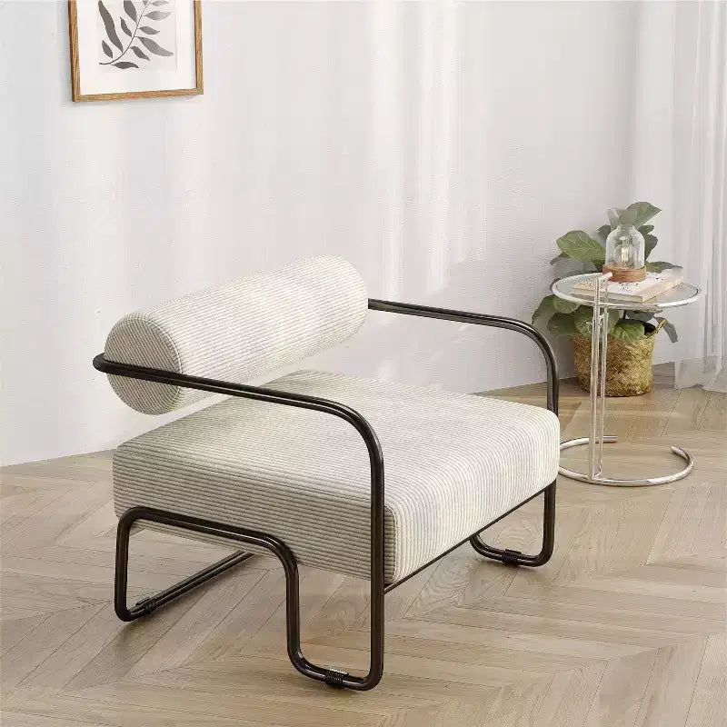 Sillón de pana, sofá individual perezoso con estructura de hierro, respaldo y reposabrazos integrados, patas antideslizantes, sillón de ocio para balcón, sala de estar