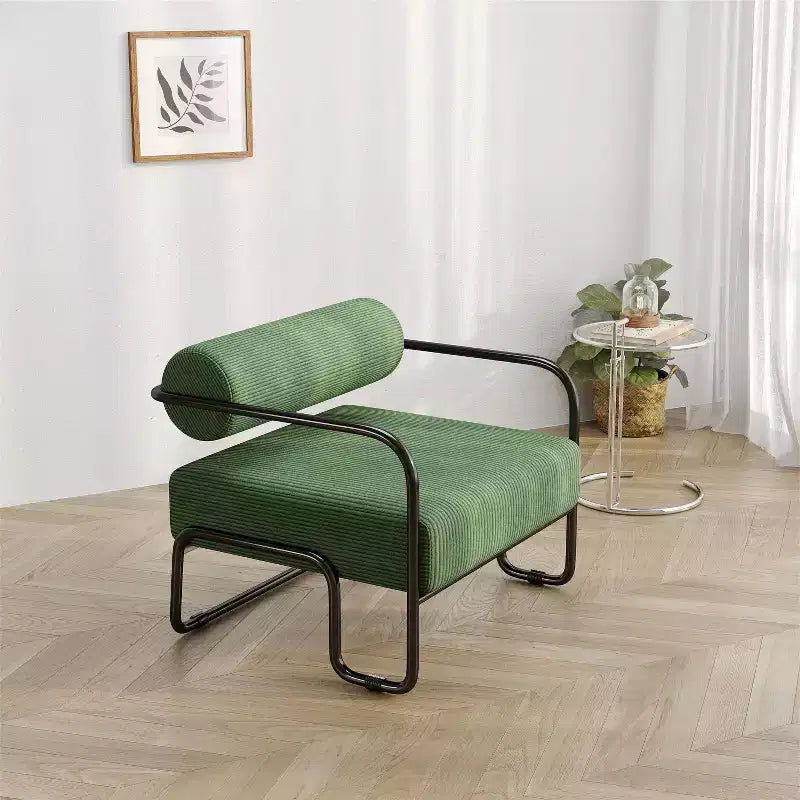 Sillón de pana, sofá individual perezoso con estructura de hierro, respaldo y reposabrazos integrados, patas antideslizantes, sillón de ocio para balcón, sala de estar