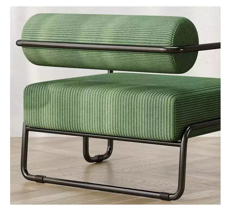 Sillón de pana, sofá individual perezoso con estructura de hierro, respaldo y reposabrazos integrados, patas antideslizantes, sillón de ocio para balcón, sala de estar