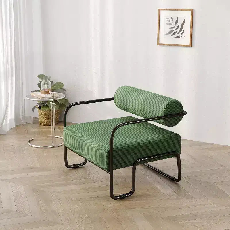 Sillón de pana, sofá individual perezoso con estructura de hierro, respaldo y reposabrazos integrados, patas antideslizantes, sillón de ocio para balcón, sala de estar