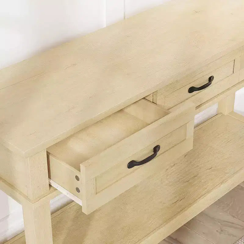 Mesa de entrada rústica, mesa consola de 3 niveles con 3 cajones de almacenamiento, mesa de sofá de madera de 54 pulgadas para recibidor, sala de estar, mesa de pasillo