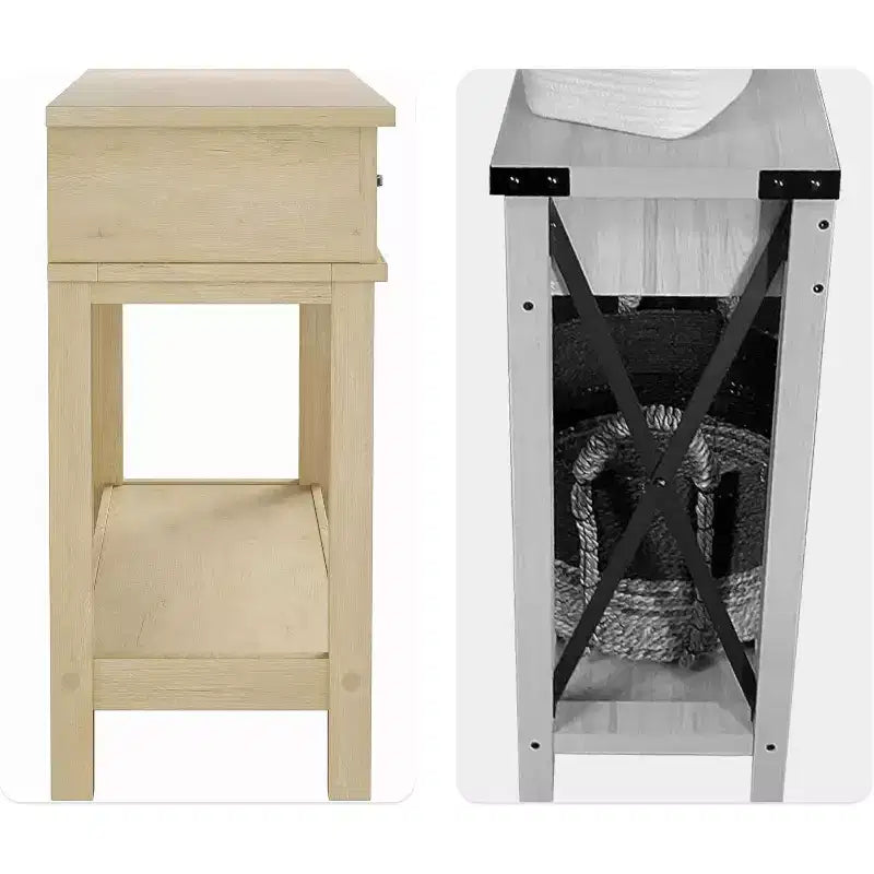 Mesa de entrada rústica, mesa consola de 3 niveles con 3 cajones de almacenamiento, mesa de sofá de madera de 54 pulgadas para recibidor, sala de estar, mesa de pasillo