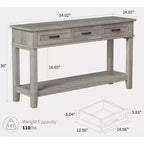 Mesa de entrada rústica, mesa consola de 3 niveles con 3 cajones de almacenamiento, mesa de sofá de madera de 54 pulgadas para recibidor, sala de estar, mesa de pasillo