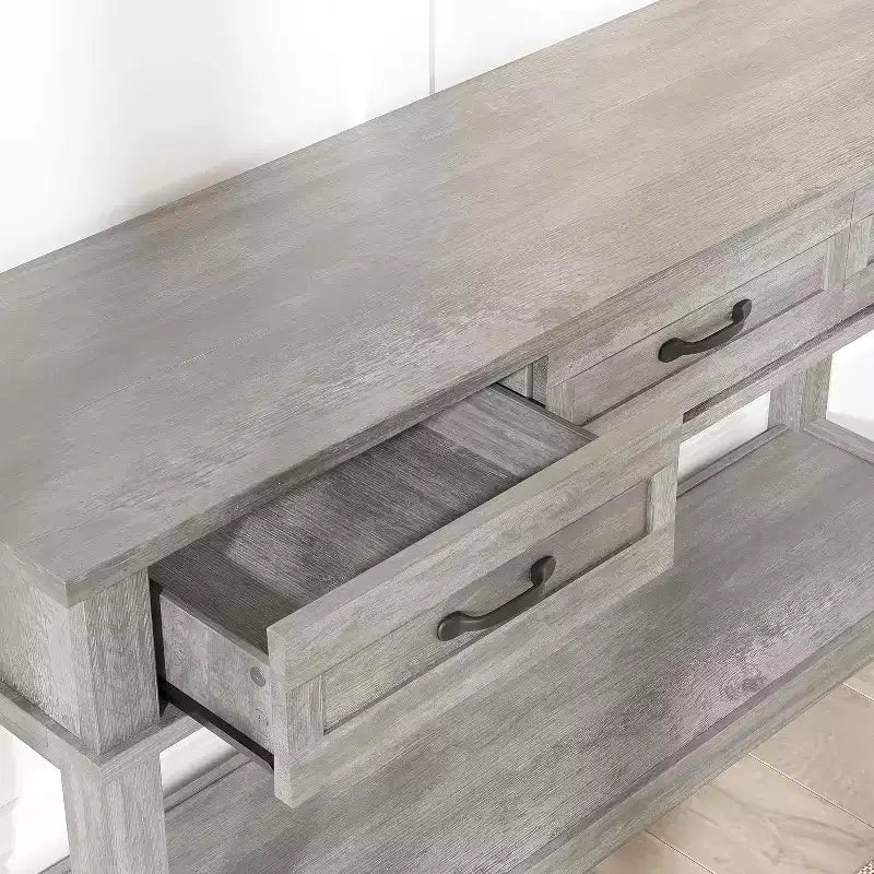 Mesa de entrada rústica, mesa consola de 3 niveles con 3 cajones de almacenamiento, mesa de sofá de madera de 54 pulgadas para recibidor, sala de estar, mesa de pasillo