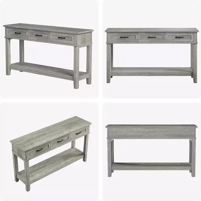 Mesa de entrada rústica, mesa consola de 3 niveles con 3 cajones de almacenamiento, mesa de sofá de madera de 54 pulgadas para recibidor, sala de estar, mesa de pasillo