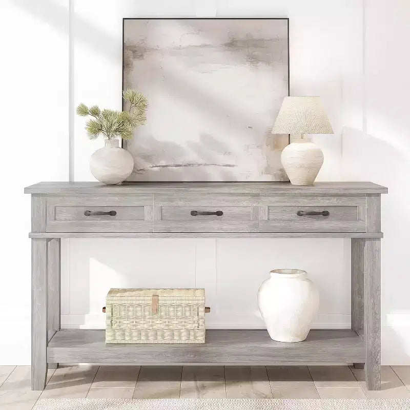 Farmhouse Entryway Table, 3 Tier Console Table with 3 Storage Drawers, 54 Wooden Sofa Table for Entryway Living Room,Hallway Table