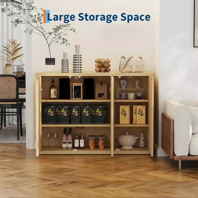 Armario buffet de 46.7", aparador moderno de almacenamiento con estantes ajustables, puertas onduladas, para comedor o sala de estar