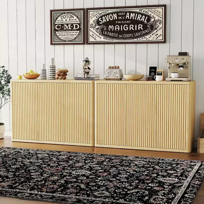 Armario buffet de 46.7", aparador moderno de almacenamiento con estantes ajustables, puertas onduladas, para comedor o sala de estar