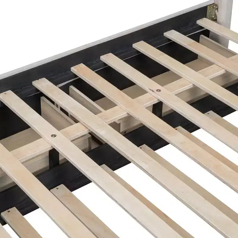Cama moderna tapizada con plataforma, 2 cajones y 1 cama nido