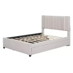 Cama moderna tapizada con plataforma, 2 cajones y 1 cama nido