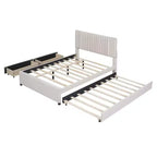 Cama moderna tapizada con plataforma, 2 cajones y 1 cama nido