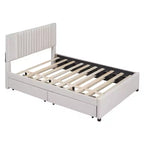 Cama moderna tapizada con plataforma, 2 cajones y 1 cama nido
