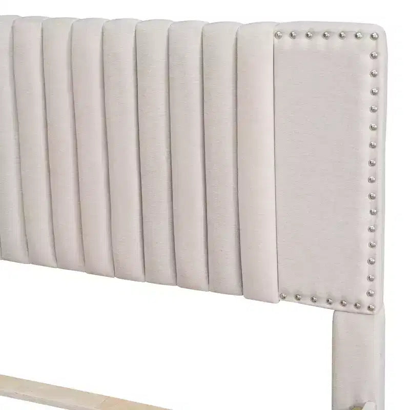 Cama moderna tapizada con plataforma, 2 cajones y 1 cama nido