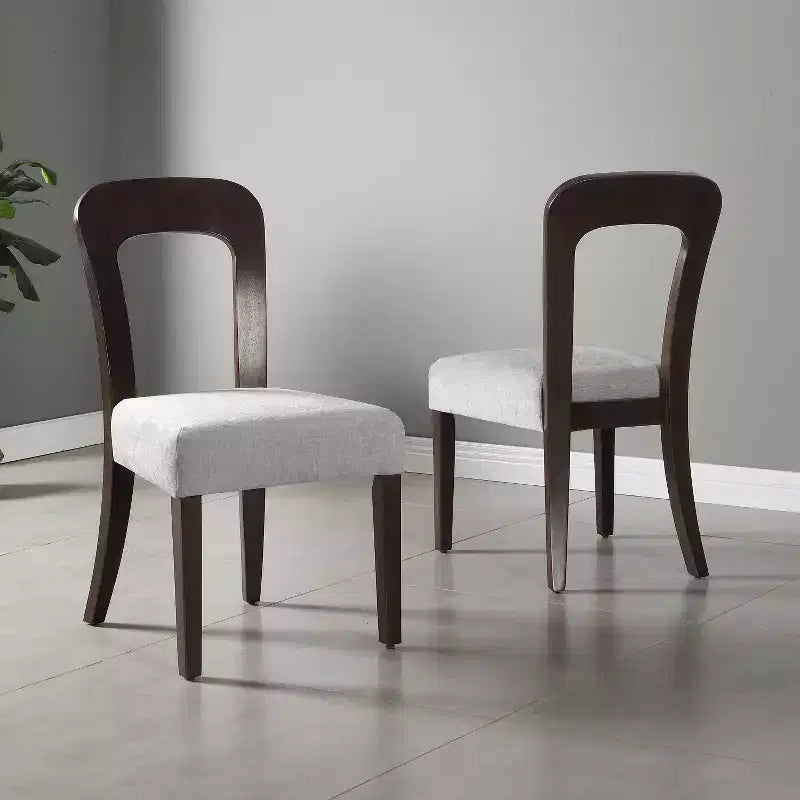 Juego de 2 sillas de comedor de madera, sillas auxiliares modernas sin brazos con respaldo hueco, asiento acolchado y capacidad de 150 kg para sala de estar y cocina